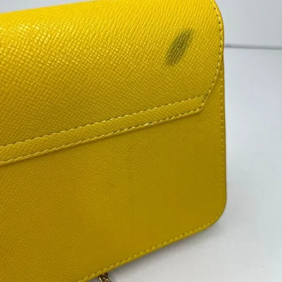 Shoulder Mini Tote Bag Purse Gold Chain Mustard Yellow Women’s #577 - Picture 12 of 12